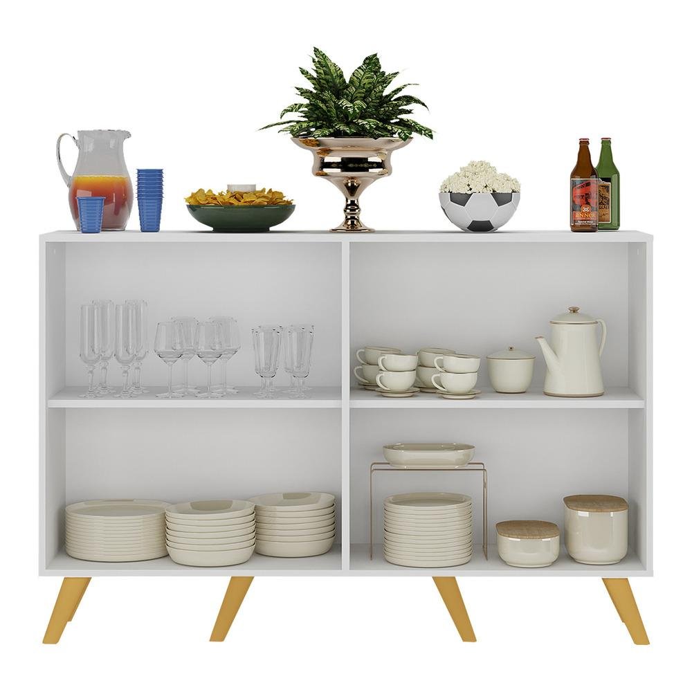 Aparador Buffet 4 Portas Retrô Alemanha Multimóveis BR3556 Branco/Natural - 6