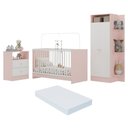 Ver imagem 1 de Jogo de Quarto Infantil com Colchão Incluso Trevalla Móveis Pom Pom - Rosa/Branco