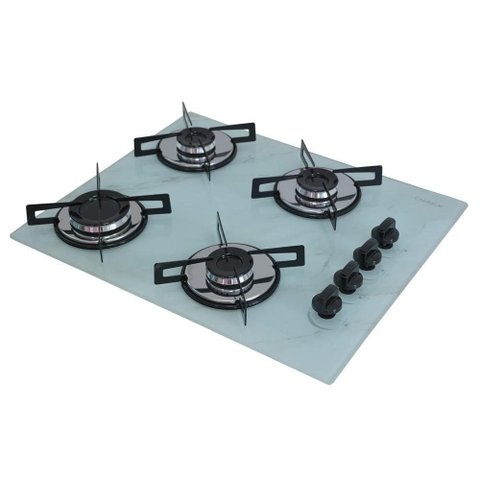 Cooktop Chamalar Bivolt Premium Ultra Chama 4 Bocas Vidro Temperado Marmorizado Branco