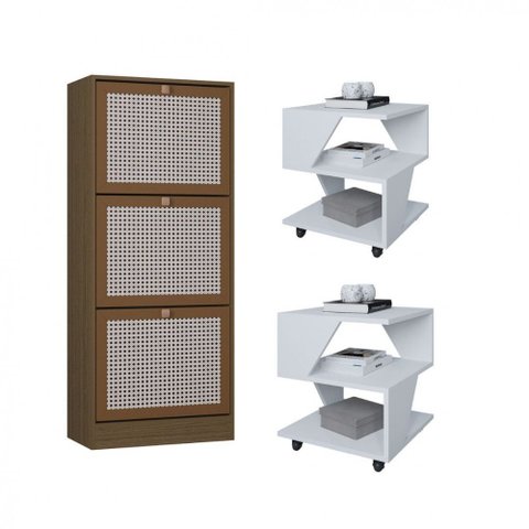 Kit Sapateira Spin Tropical 3 Portas e 2 Mesas de Cabeceira/centro Poquema