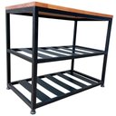 Ver imagem 3 de Banco Sapateira Industrial Organizadora com Chapas de Ferro em Preto e Assento de Madeira Castanheir