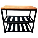 Ver imagem 1 de Banco Sapateira Industrial Organizadora com Chapas de Ferro em Preto e Assento de Madeira Castanheir