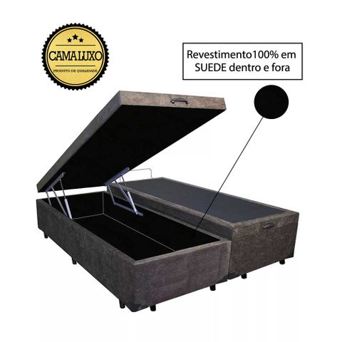 Base Box Baú Casal Luxo Blindado Bipartido AColchoes Suede Marrom 41x138x188