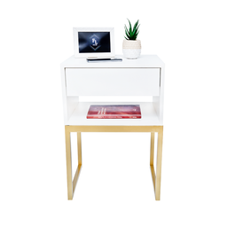 KIT 2 Mesas De Cabeceira Industrial OFF WHITE ECO 30cm BASE DOURADA - Enviamos MONTADO - 5