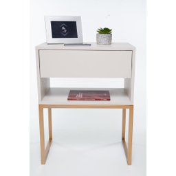 KIT 2 Mesas De Cabeceira Industrial OFF WHITE ECO 30cm BASE DOURADA - Enviamos MONTADO - 1