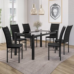 Conjunto Sala de Jantar Mesa Tampo de Vidro 80cmx160cm 6 Cadeiras Ivete Espresso Móveis - 1