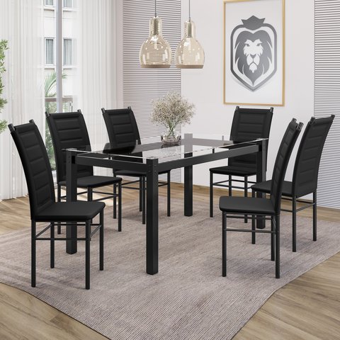 Conjunto Sala de Jantar Mesa Tampo de Vidro 80cmx160cm 6 Cadeiras Ivete Espresso Móveis