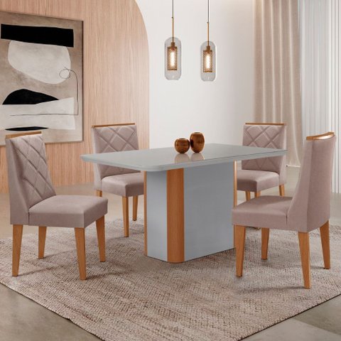 Mesa de Jantar Isadora 120cm Tampo Mdf Vidro com 4 Cadeiras Isadora
