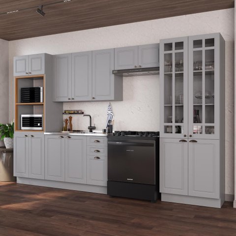 Armário de Cozinha Modulada Completa Fidelitá Nara 100% MDF 5 Peças 350cm 16 Portas 2 Gavetas sem