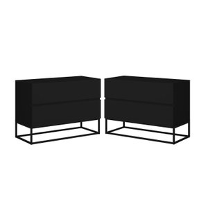 Kit 2 Criados Industrial Com Pés De Ferro Preto 2 Gavetas Puxador Cava:Preto