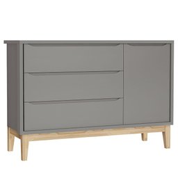 Quarto de Bebê Classic 2 Portas Cômoda com Porta Cinza com Pés Madeira Natural - Reller - 4