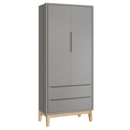 Quarto de Bebê Classic 2 Portas Cômoda com Porta Cinza com Pés Madeira Natural - Reller - 2