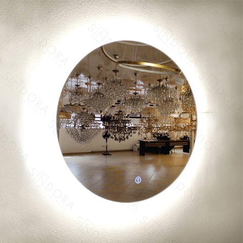 Espelho com Led Dimerizável Redondo 55cm 25w 4000k Bivolt Ip67 | 2500lm | Estrutura em Metal e Vidro