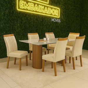 Mesa Dara 1,80x0,90 C/06 Cadeiras Dara com Tampo de Vidro