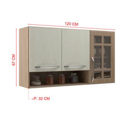Armário Aéreo Modulado Vazado com Vidro Fidelitá Paris 120cm 3 Portas - 4