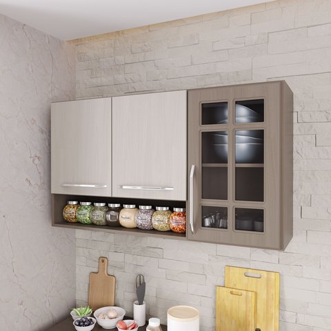 Armário Aéreo Modulado Vazado com Vidro Fidelitá Paris 120cm 3 Portas