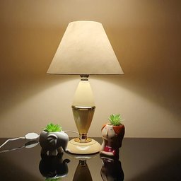 Abajur Clássico Style Quarto Sala Luminária Decoração – Bege Cúpula Branca - 6