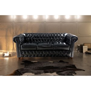 Sofá Chesterfield Victório 3 Lugares 2,30 - Corano Preto / Decoração, recepção, sala tv estar