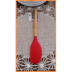 Espátula Reta de Silicone Cabo Madeira Vermelha - Oikos