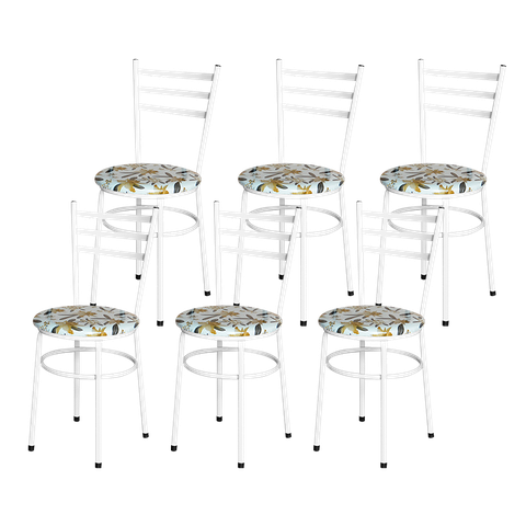 6 Cadeiras Epoxi Branca para Cozinha Assento Estampado:floral Orquídea