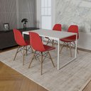 Ver imagem 1 de Mesa Industrial Base Ferro Branco Tampo 137X90 Branco 4 Cadeiras Madeira Assento Vermelho