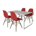 Ver imagem 6 de Mesa Industrial Base Ferro Branco Tampo 137X90 Branco 4 Cadeiras Madeira Assento Vermelho