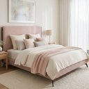 Ver imagem 4 de Cama King Nami com Cabeceira Estofada em Linho Rosa Claro Pés Ferro MDF-MDP Nexta Casa