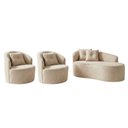 Ver imagem 2 de Kit de 01 Sofá Orgânico Curvo Feijão + 02 Poltronas Confortável Sala Estúdio Amore Bouclê Bege - Mon