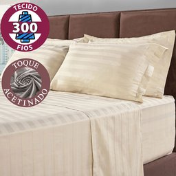 Jogo De Cama Lençol Queen 4 Peças 300 Fios 100% Algodão Adamascado 158x198cm - BF Colchões - 3