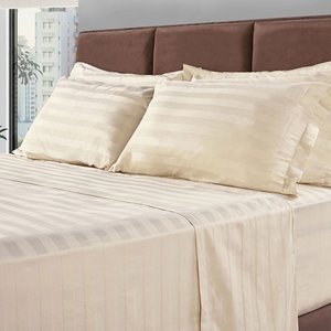Jogo De Cama Lençol Queen 4 Peças 300 Fios 100% Algodão Adamascado 158x198cm - BF Colchões
