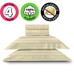 Jogo De Cama Lençol Queen 4 Peças 300 Fios 100% Algodão Adamascado 158x198cm - BF Colchões - 4