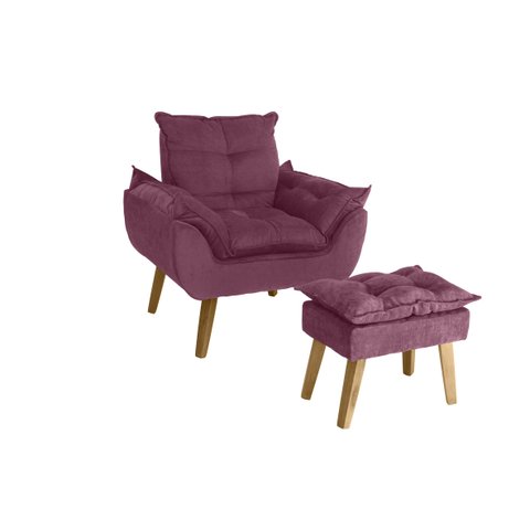 Poltrona Decorativa Opala e Puff Suede Bordô Su Decor