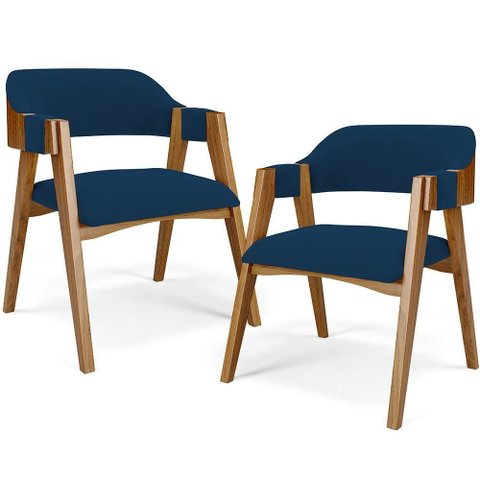 Kit 02 Cadeiras para Sala de Jantar e Estar Living Estofada Suran L02 Suede Azul Marinho - Lyam