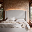 Ver imagem 1 de Cabeceira para Cama Box Casal Padrão Shae 140cm Estofada com Frame Linho Cinza - Desk Design
