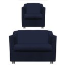 Ver imagem 1 de Kit Poltrona e Namoradeira Tilla Suede Azul Marinho Twdecora