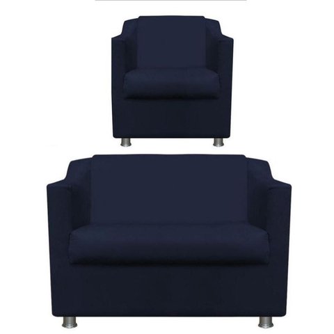 Kit Poltrona e Namoradeira Tilla Suede Azul Marinho Twdecora