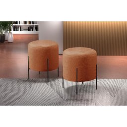 Conjunto - 2 Puffs Banqueta Odim Base Metálica Preta Luxo - 2