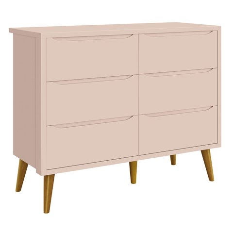 Cômoda 6 Gavetas Théo New Rosa Fosco com Madeira - Reller