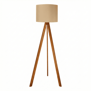 Abajur de Chão com Tripé Moderno e Cúpula de Linho Caqui