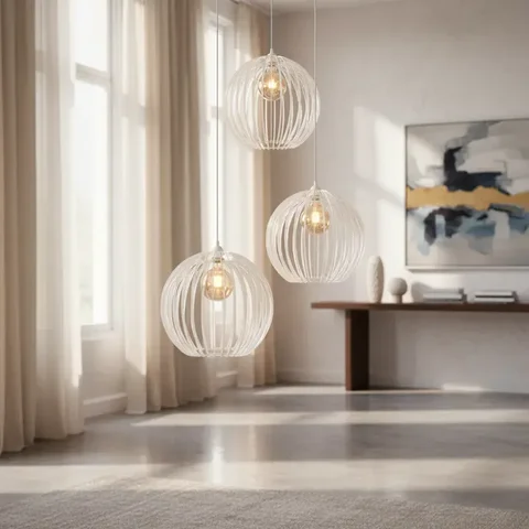 Lustre Trio Cnidário Ac. Cristal para Pé Direito Alto