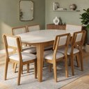 Ver imagem 1 de Conjunto para Sala de Jantar Mesa Orgânica e 6 Cadeiras Estofadas Encosto Telado 100% MDF Bolonha