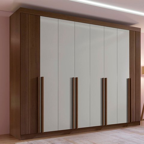 Guarda-Roupa Casal 100% MDF 8 Portas 8 Gavetas Imperio Ripado Marrom Castanho/Off White