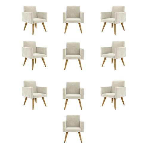 Kit 10 Cadeiras Poltronas Decorativa - Escritório - Recepção Cor:Bege