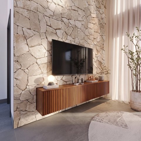 Rack Glimmer 1.7 Suspenso 100% MDF com Portas Ripadas para Sala de Estar – Canella