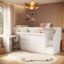 Ver imagem 1 de Cama Infantil Estação 4 Portas 4 Gavetas com Escrivaninha Branco - Completa Móveis