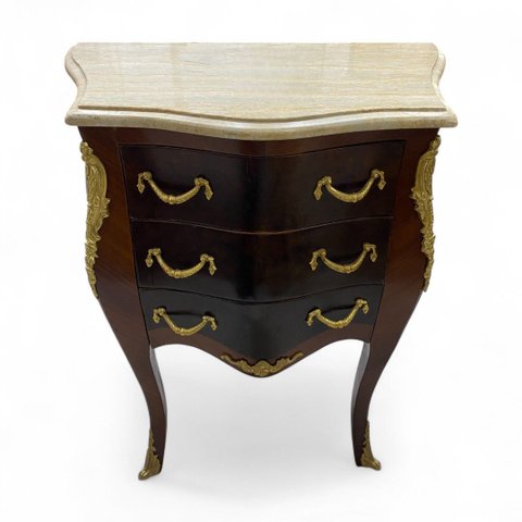 Cômoda Bombê Clássica com Tampo em Mármore 3 Gavetas 72x39x64cm