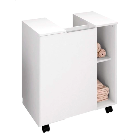 Gabinete Encaixe para Banheiro Pia Coluna Lux Branco Rodízio