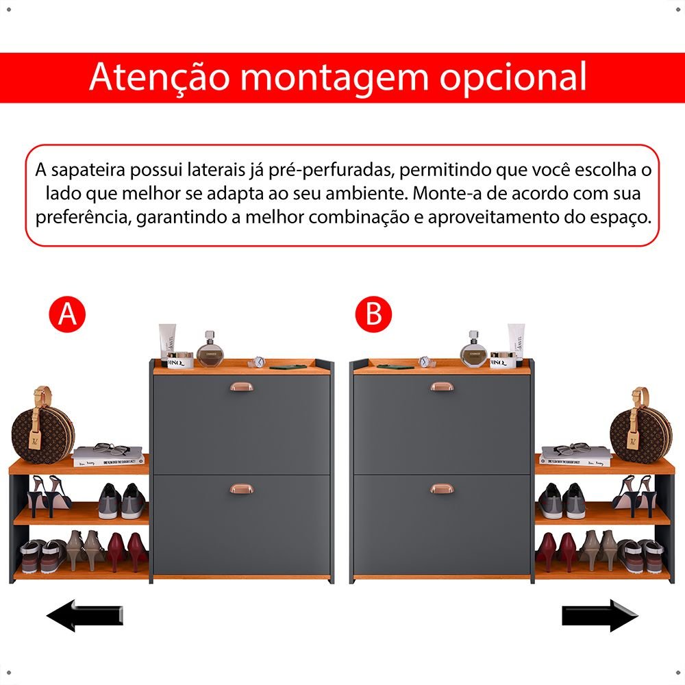 Banco Sapateira 2 Gaveta Prateleira Calçados Quarto Hall Entrada Retrô Cinza/cinamomo - Rpm - 7