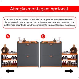 Banco Sapateira 2 Gaveta Prateleira Calçados Quarto Hall Entrada Retrô Cinza/cinamomo - Rpm - 7