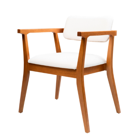 Cadeira de Jantar Giovana 59x82x61cm Braços Altos Madeira Maciça Estofado Linho Bege